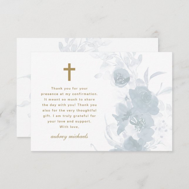 Blue Watercolor Confirmation Thank You Card (Front/Back)