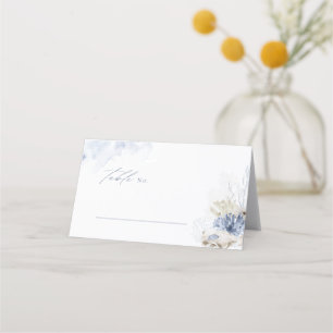 Blue watercolor coral & seashells beach Wedding Place Card