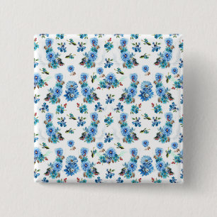 Blue Watercolor Corn Flower Running Pattern 15 Cm Square Badge