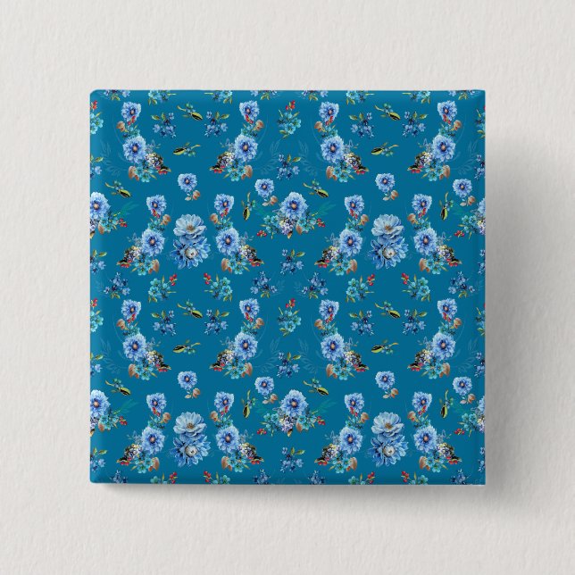 Blue Watercolor Corn Flower Running Pattern 15 Cm Square Badge (Front)
