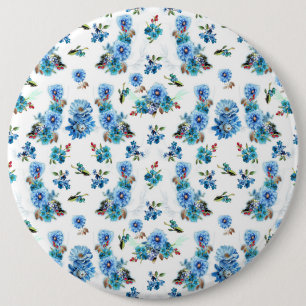 Blue Watercolor Corn Flower Running Pattern 6 Cm Round Badge