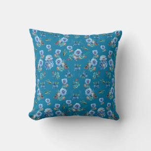 Blue Watercolor Corn Flower Running Pattern Cushion
