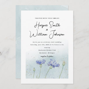 blue watercolor cornflowers wedding invitation