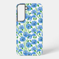 Blue watercolor cornflowers, wild flowers on white