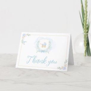 Blue Watercolor Crest Baby Shower  Thank You Card