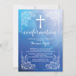 Blue Watercolor Cross Confirmation Invitation