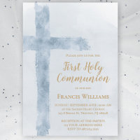 blue watercolor cross First Holy Communion