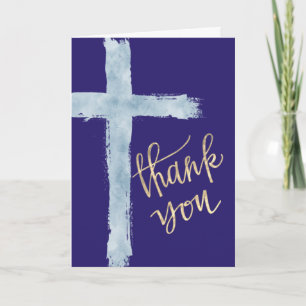 blue watercolor Cross Thank you Card