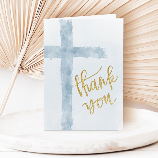 blue watercolor Cross Thank you Card (Creator Uploaded)