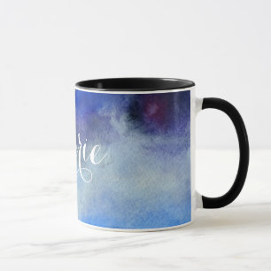 Blue Watercolor Custom Name Ringer Combo Mug