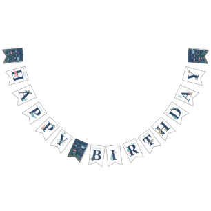 Blue Watercolor Cute 1st Baby Boy Happy Birthday Bunting