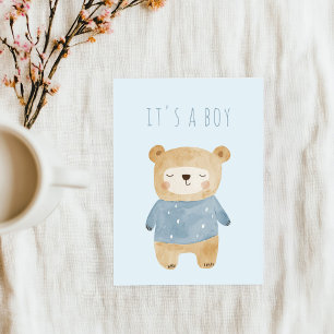Blue Watercolor cute bear Baby Shower Invitation