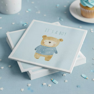 Blue Watercolor cute bear it's a boy Napkin