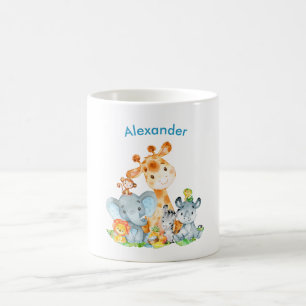 Blue Watercolor Cute Safari Jungle Animals Coffee Mug