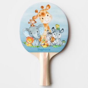 Blue Watercolor Cute Safari Jungle Animals Ping Pong Paddle