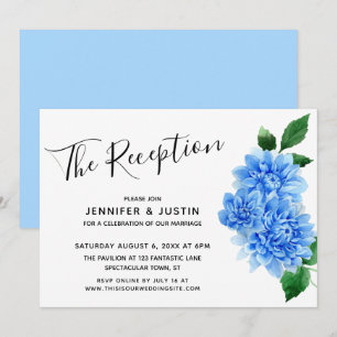 Blue Watercolor Dahlia Flowers Modern Reception Invitation