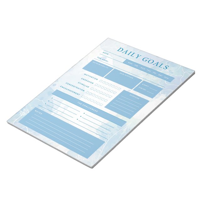 Blue Watercolor Daily Goals Planner Notepad (Angled)