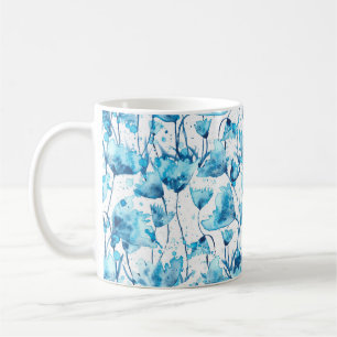 Blue Watercolor Daisies Coffee Mug