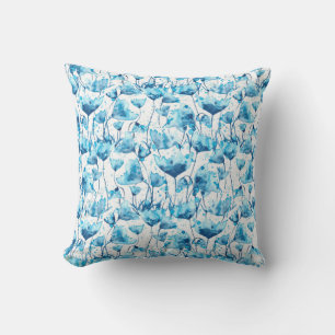 Blue Watercolor Daisies Cushion