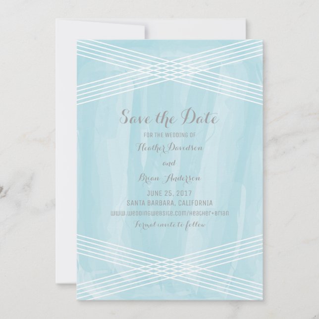 Blue Watercolor Deco Save the Date (Front)