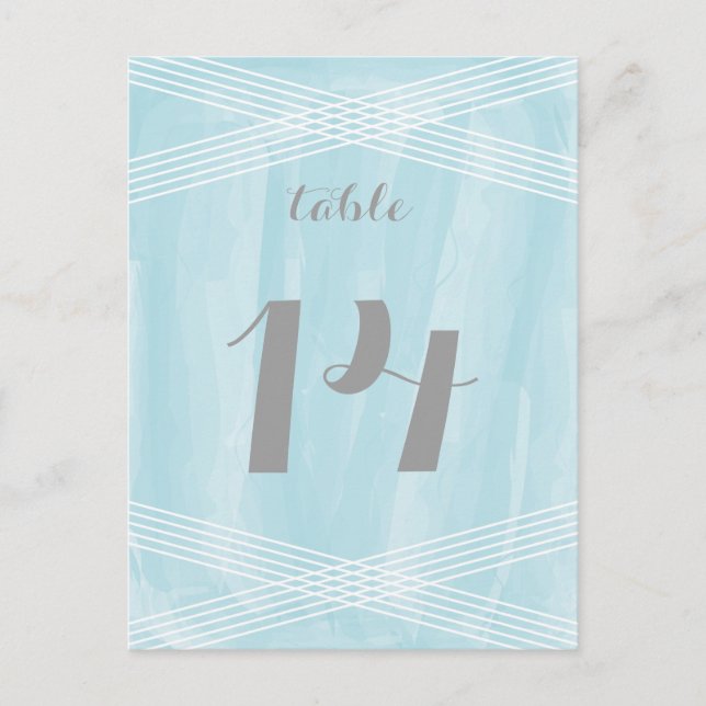 Blue Watercolor Deco Table Number Postcard (Front)