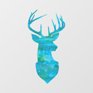 Blue Watercolor Deer Silhouette