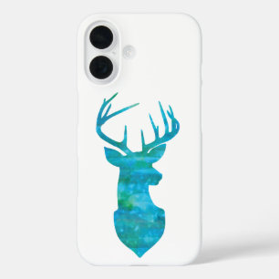 Blue Watercolor Deer Silhouette iPhone 16 Case