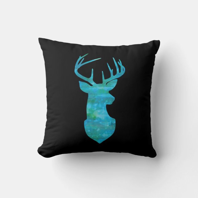 Blue Watercolor Deer Silhouette Cushion (Front)