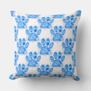 Blue Watercolor Dog Paw Print Cushion