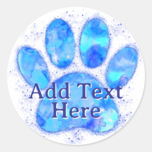 Blue Watercolor Dog Paw Print Custom  Classic Round Sticker