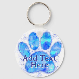 Blue Watercolor Dog Paw Print Custom  Key Ring