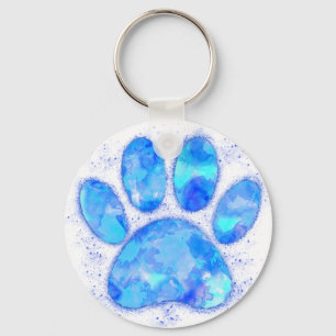 Blue Watercolor Dog Paw Print Key Ring
