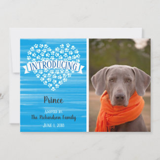 Blue Watercolor Dog Paw Print Photo Announcement