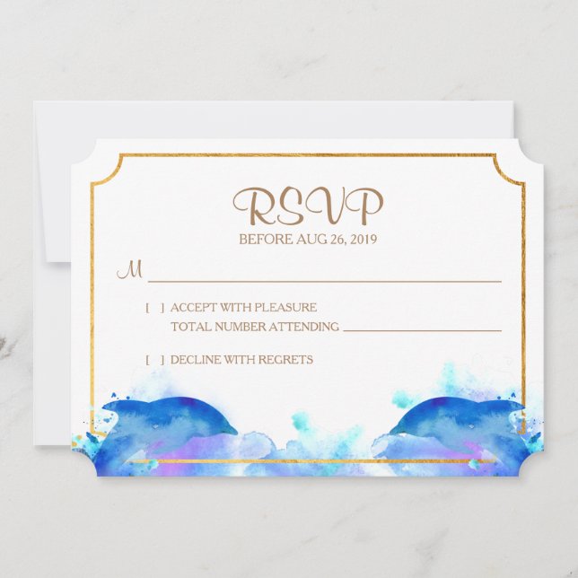 Blue Watercolor Dolphin RSVP Card (Front)