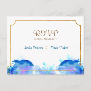 Blue Watercolor Dolphin RSVP Postard Invitation Postcard