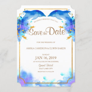 Blue Watercolor Dolphin Save the Date Card