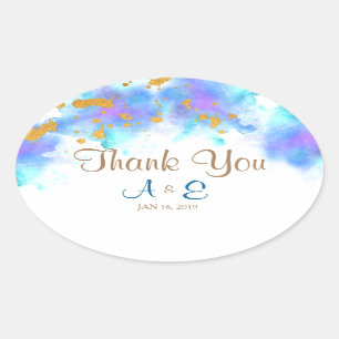 Blue Watercolor Dolphin Thank You Oval Sticker