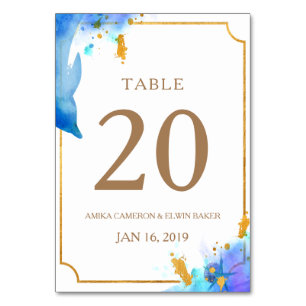 Blue Watercolor Dolphin Wedding Table Card