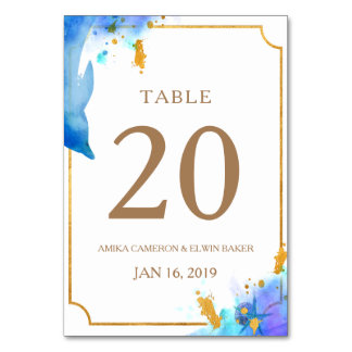 Blue Watercolor Dolphin Wedding Table Card