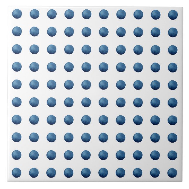 Blue watercolor dots ceramic tile (Front)