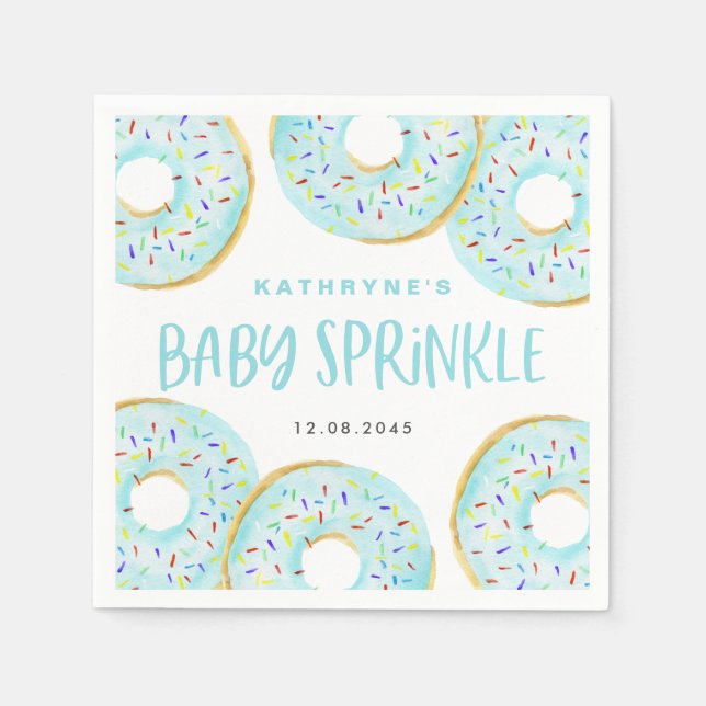 Blue Watercolor Doughnuts Baby Shower Sprinkle Napkin (Front)