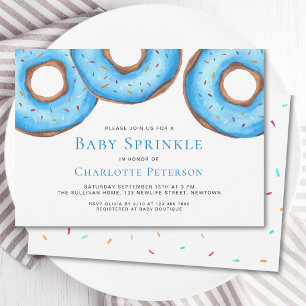 Blue Watercolor Doughnuts Boy's Baby Sprinkle Show Invitation