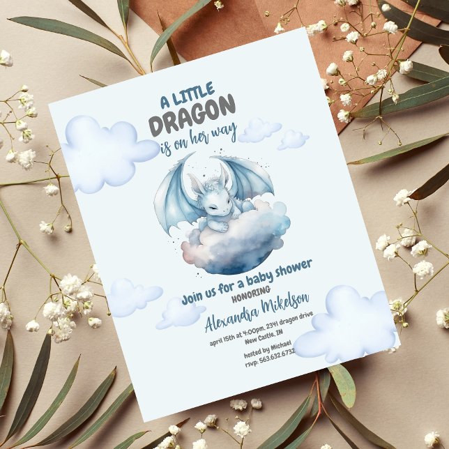 Blue Watercolor Dragon Baby Shower Invitation (Creator Uploaded)