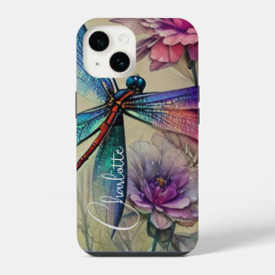 Blue Watercolor Dragonfly, Personalise iPhone 14 Case