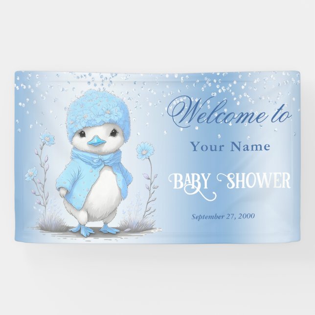 Blue Watercolor Duck Baby Shower Welcome Banner (Horizontal)
