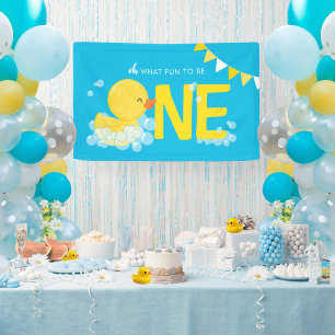 Blue Watercolor Duck Oh What Fun One Party Banner