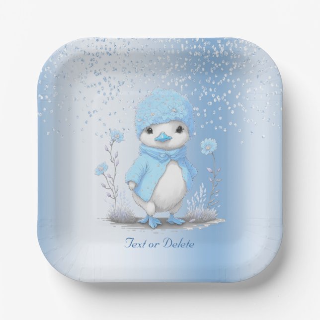 Blue Watercolor Duck Paper Plate (Front)