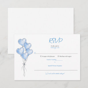 Blue Watercolor Elegant Heart Balloon Baby Shower RSVP Card
