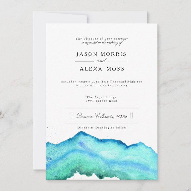 Blue Watercolor | Elegant Wedding Invitation (Front)