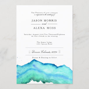 Blue Watercolor   Elegant Wedding Invitation
